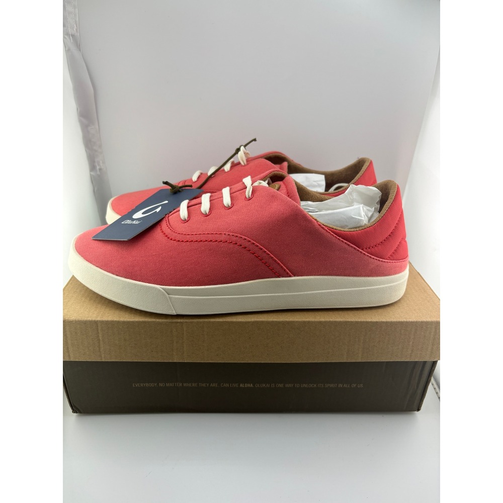 OluKai Kohu Womens 11 Sneakers Lehua Flower Red Canvas Low Top Shoes 20516-LFLF